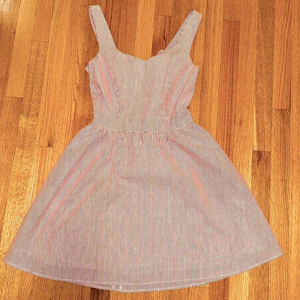 lauren james red and white pinstriped tie back dress